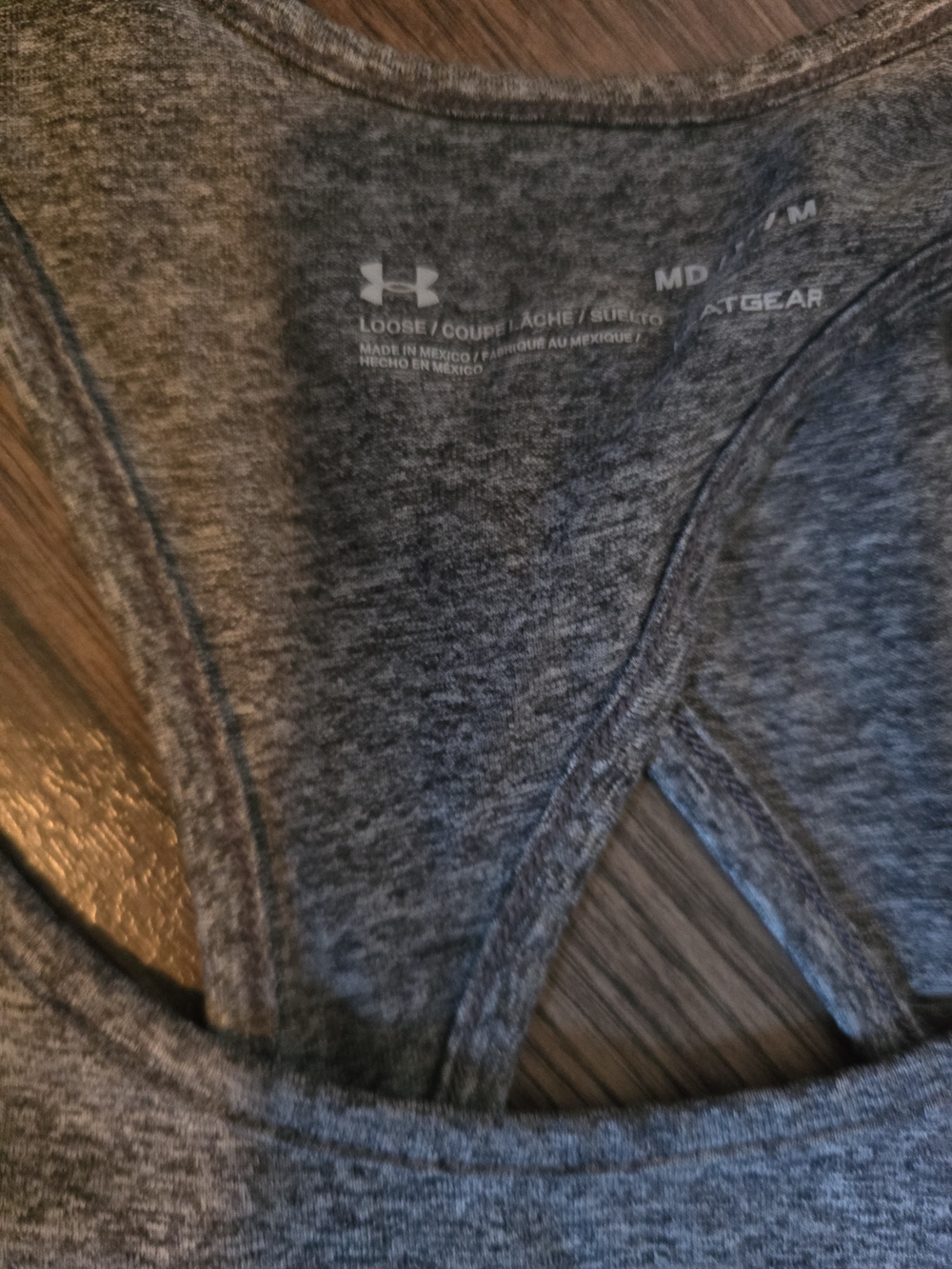 Under Armour Women’s Charcoal Heather Racerback Tank with White Logo - Picture 2 of 3